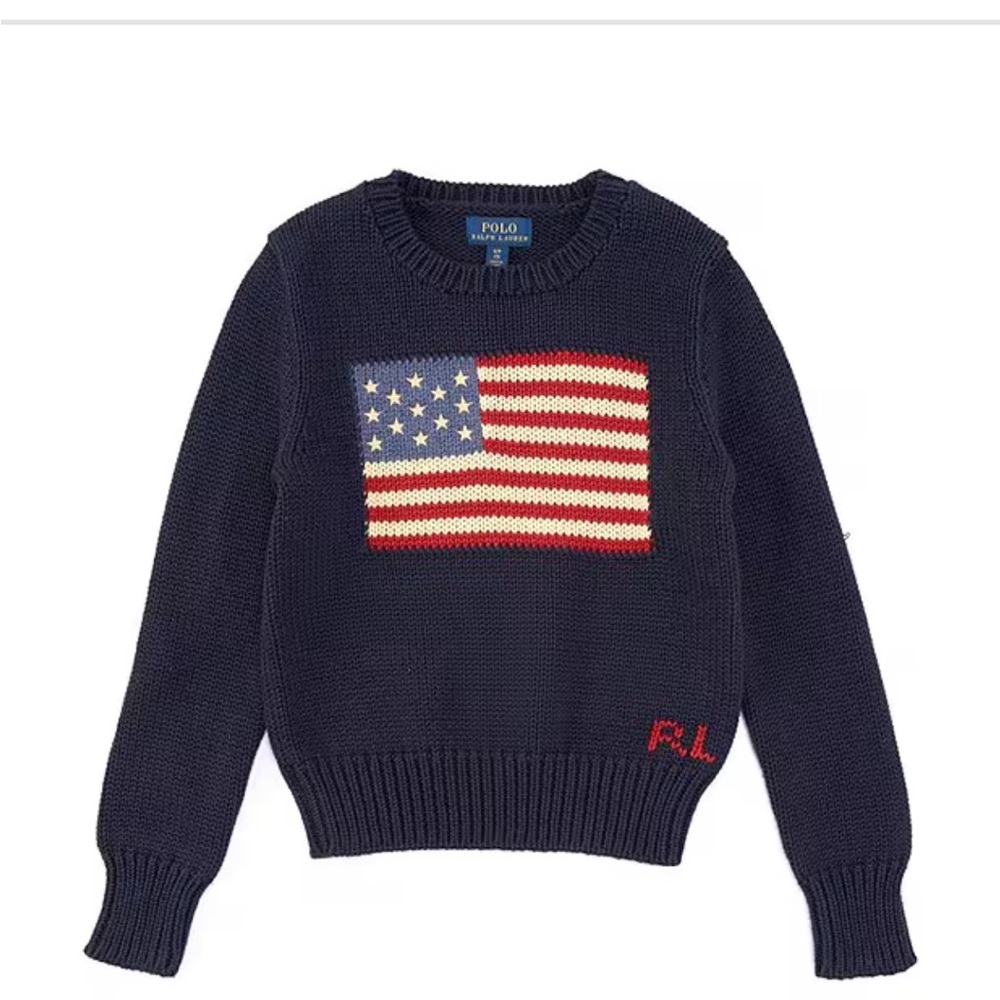 Girls Polo Ralph Lauren Navy Flag Sweater - L (12-14)